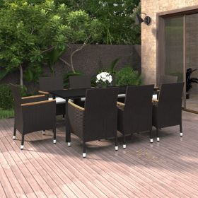 9 Piece Patio Dining Set with Cushions Poly Rattan and Glass