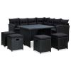 6 Piece Patio Lounge Set with Cushions Poly Rattan Black