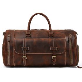 Large Capacity Travel Men's First Layer Cowhide Luggage Bag Portable (Option: 58cm Dark Brown Pattern)