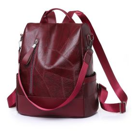 Soft Leather Large Capacity Backpack (Option: Burgundy-Average Size)