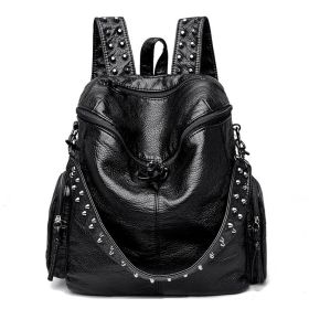 Fashion Rivet Large Capacity Backpack (Color: Black)