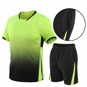 Summer Gradient Digital Printing Loose Short-sleeved T-shirt Two-piece Summer Plus Size Shorts Suit Men (Option: Green-M)