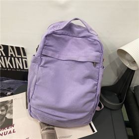 Solid Color Large Capacity Washed Canvas Bag Women (Color: Purple)