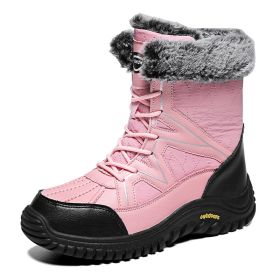 Thickened Outdoor Winter Waterproof Cotton Shoes (Option: Pink-36)