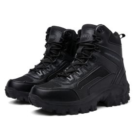 Combat Fall Winter Men High-top Outdoor Training Combat Hiking Desert Warm Snow Boots (Option: Black-39)