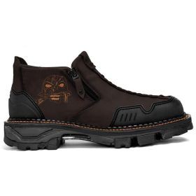 Men's Fashion Halloween Skull Booties (Option: Dark Brown-38)