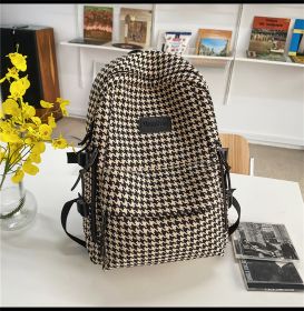 Original Knitted Houndstooth Simple Versatile Large Capacity Backpack (Color: Khaki)