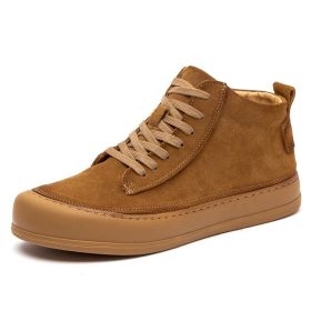 High-top Men's Genuine Leather Fashion Shoes Thick-soled Casual Board Versatile Martin Booties (Option: Brown-38)