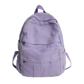 Washed Solid Color Canvas Schoolbag (Color: Purple)