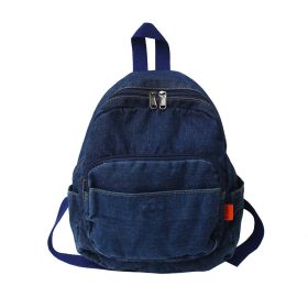 Women's Washed Denim Canvas Backpack (Color: Dark Blue)