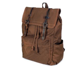 Men's Backpack Vintage Crazy Horse Leather Outdoor Travel Canvas Bag (Color: Brown)