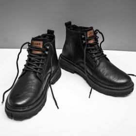 Leather Boots Men's British Working Wear Boots Waterproof (Option: Black-43)