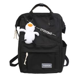 Solid Color Backpack Large Capacity Schoolbag (Option: Black-With Duck Pendant)