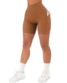 Women's Cross Sports Tight Short Belt Pockets (Option: Coffee Brown-M)