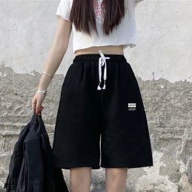 Summer New Loose High Waist Slimming Black Wide-leg Sports Shorts For Women (Option: 016 Black-XL)