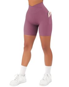 Women's Cross Sports Tight Short Belt Pockets (Option: Dark Purple-XL)