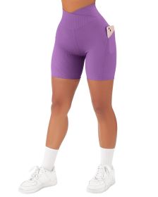 Women's Cross Sports Tight Short Belt Pockets (Option: Neon-L)